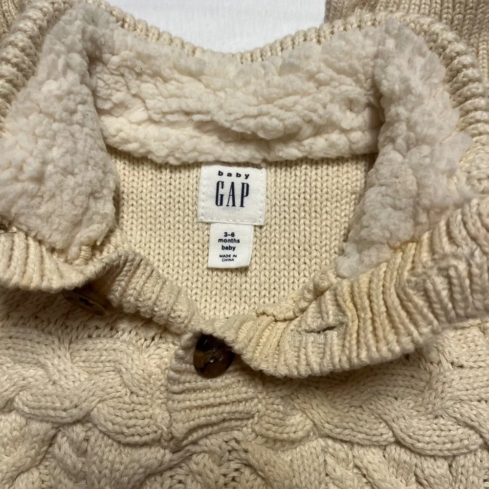 Baby Gap Cable Knit Romper Cream Sherpa Collar Jumpsuit 3-6 Months‎